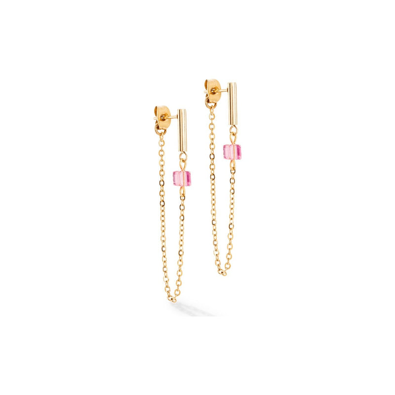 Coeur De Lion Geo Cube Rose Gold Earrings