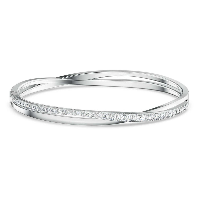 Swarovski Twist bangle, White, Rhodium plated