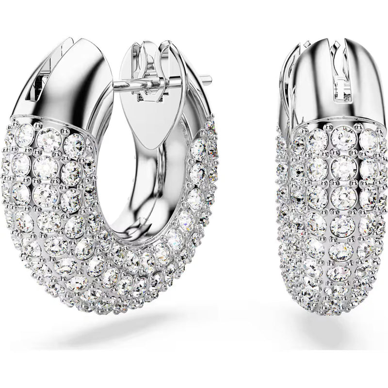 Swarovski Dextera hoop earrings, Small, White, Rhodium plated