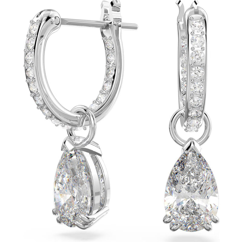 Swarovski Millenia hoop earrings, Pear cut, White, Rhodium plated