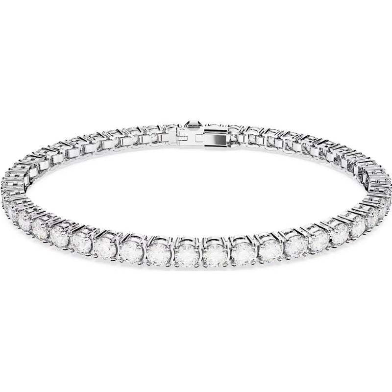 Swarovski Matrix Tennis bracelet, Large, Round cut, White, Rhodium plated