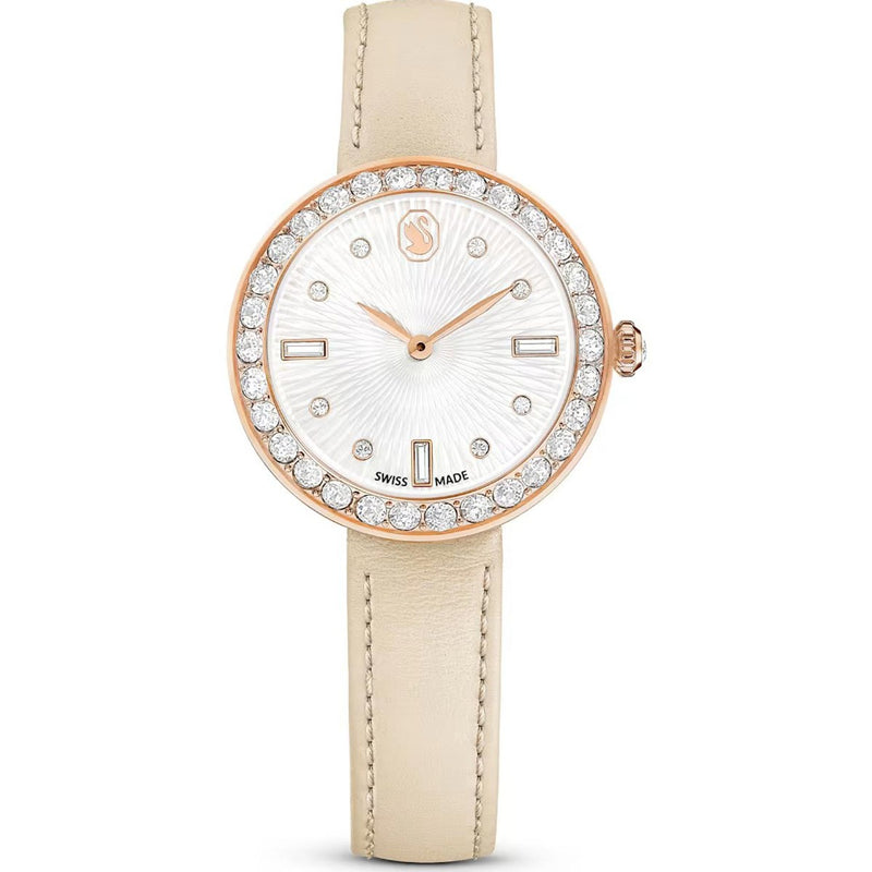 Swarovski Certa watch, Swiss Made, Leather strap, Pink, Rose gold-tone finish
