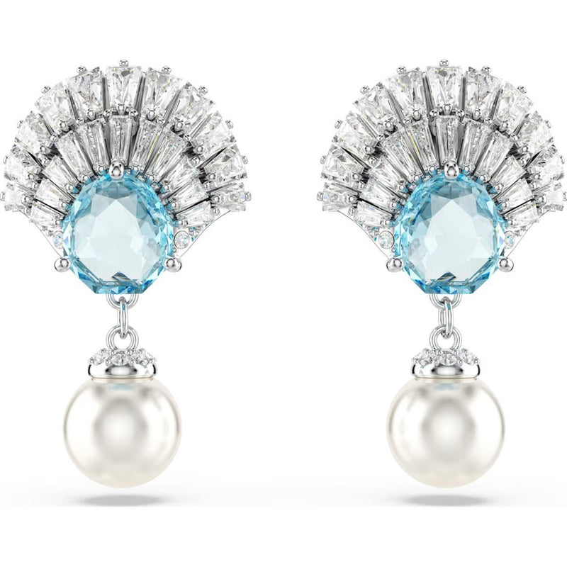 Swarovski Idyllia drop earrings, Shell, Blue, Rhodium plated
