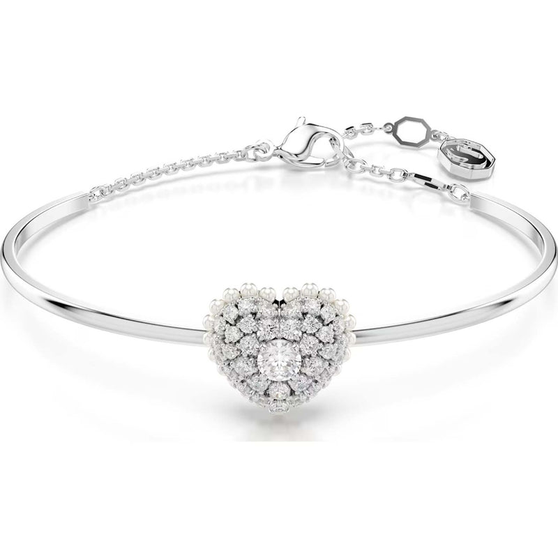 Swarovski Hyperbola bangle, Heart, White, Rhodium plated