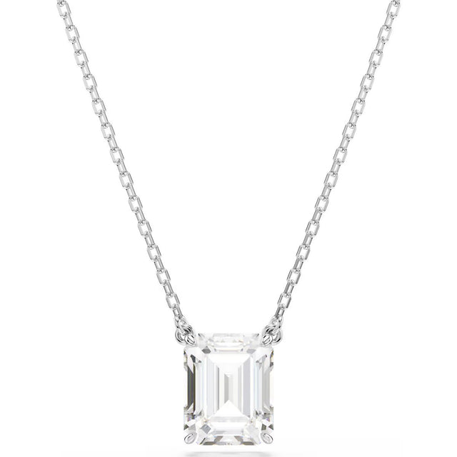 Swarovski Stilla pendant, Octagon cut, White, Rhodium plated