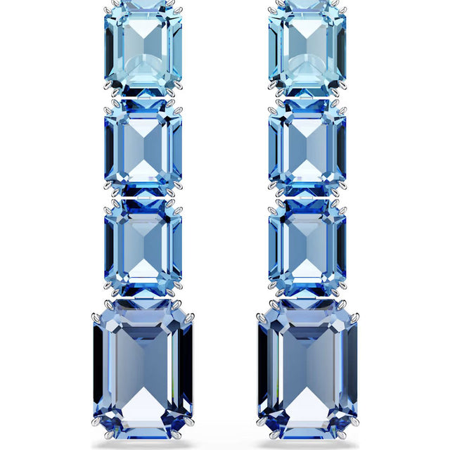 Swarovski Millenia drop earrings, Octagon cut, Color gradient, Blue, Rhodium plated