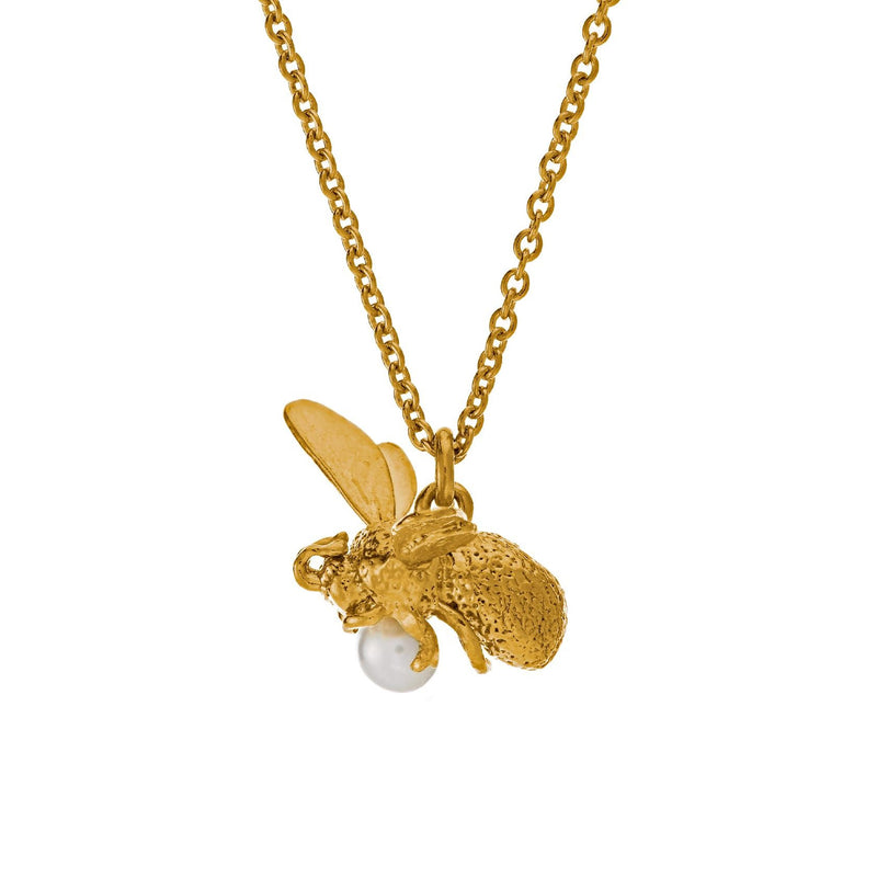 Alex Monroe Flying Bee with Pearl Necklace, Gold Plated