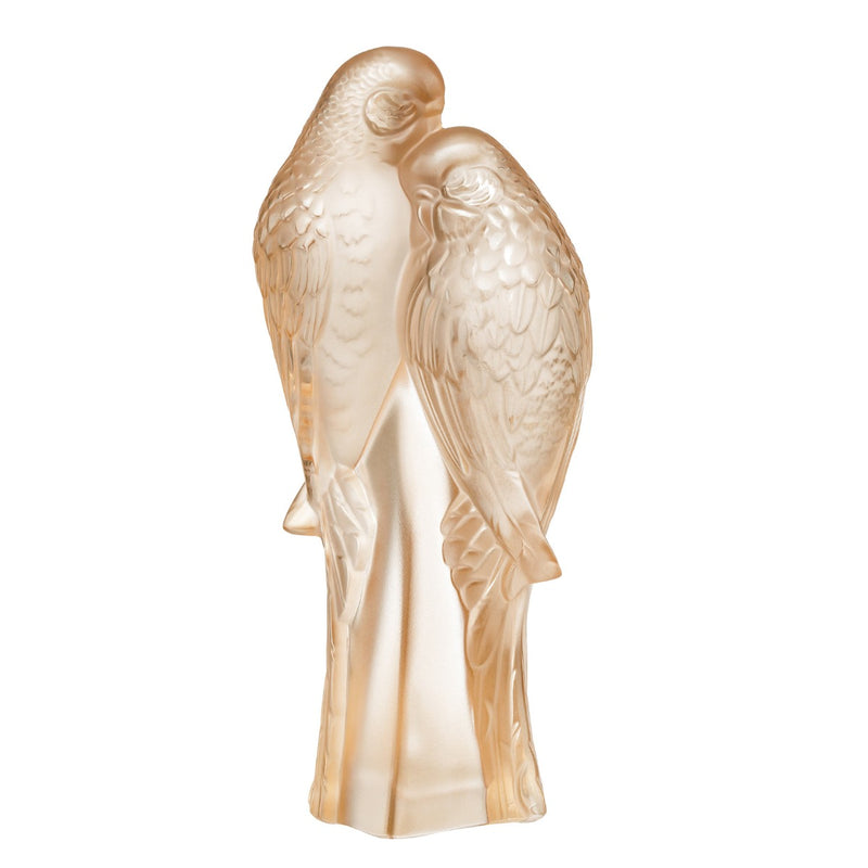 Lalique 2 Parakeets Gold Luster Crystal Sculpture